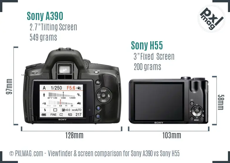 Sony A390 vs Sony H55 Screen and Viewfinder comparison