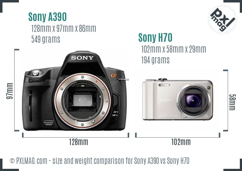 Sony A390 vs Sony H70 size comparison