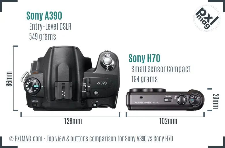 Sony A390 vs Sony H70 top view buttons comparison