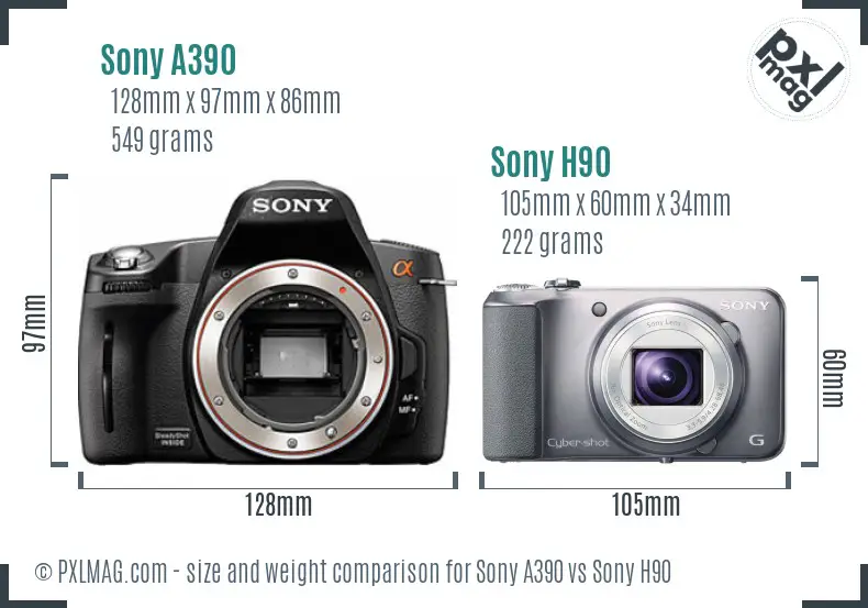 Sony A390 vs Sony H90 size comparison