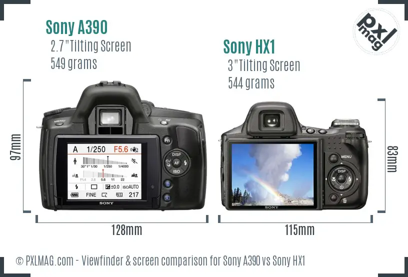Sony A390 vs Sony HX1 Screen and Viewfinder comparison