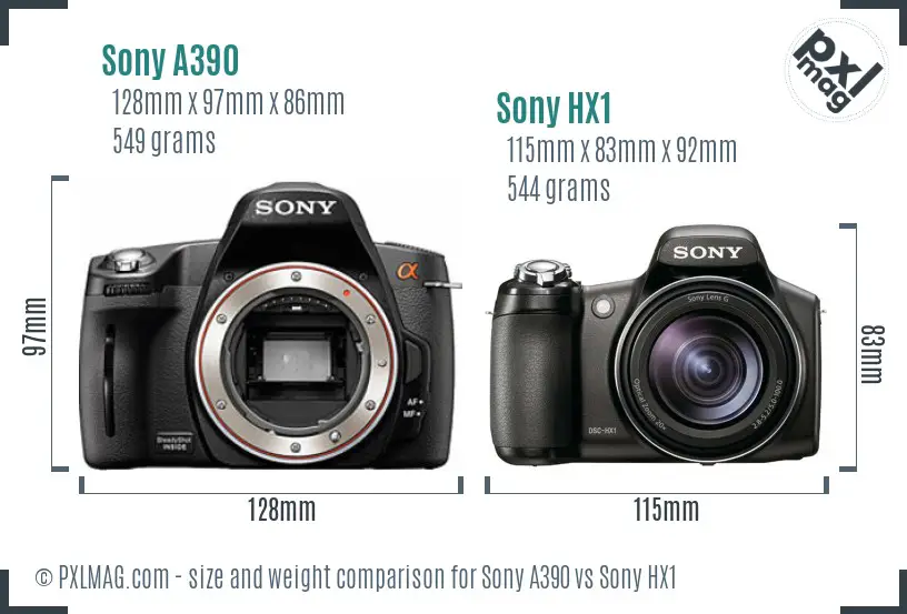 Sony A390 vs Sony HX1 size comparison