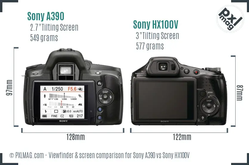 Sony A390 vs Sony HX100V Screen and Viewfinder comparison
