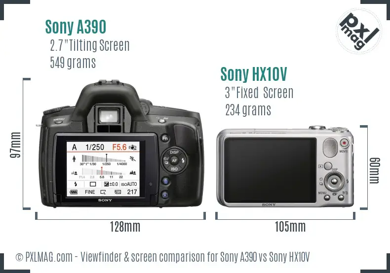 Sony A390 vs Sony HX10V Screen and Viewfinder comparison