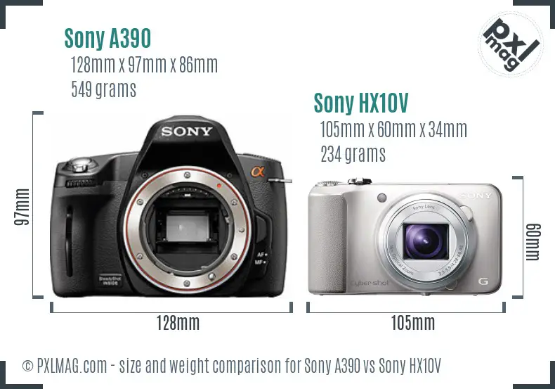 Sony A390 vs Sony HX10V size comparison