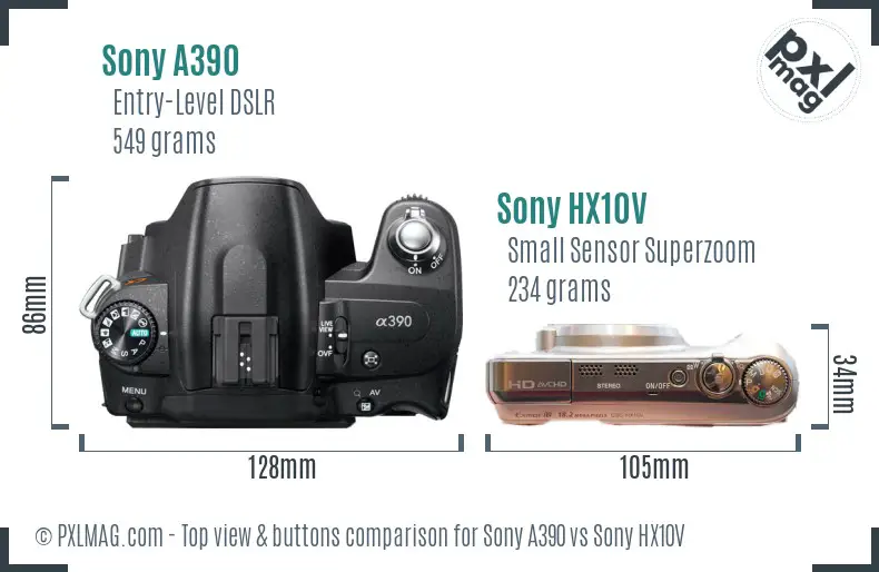 Sony A390 vs Sony HX10V top view buttons comparison