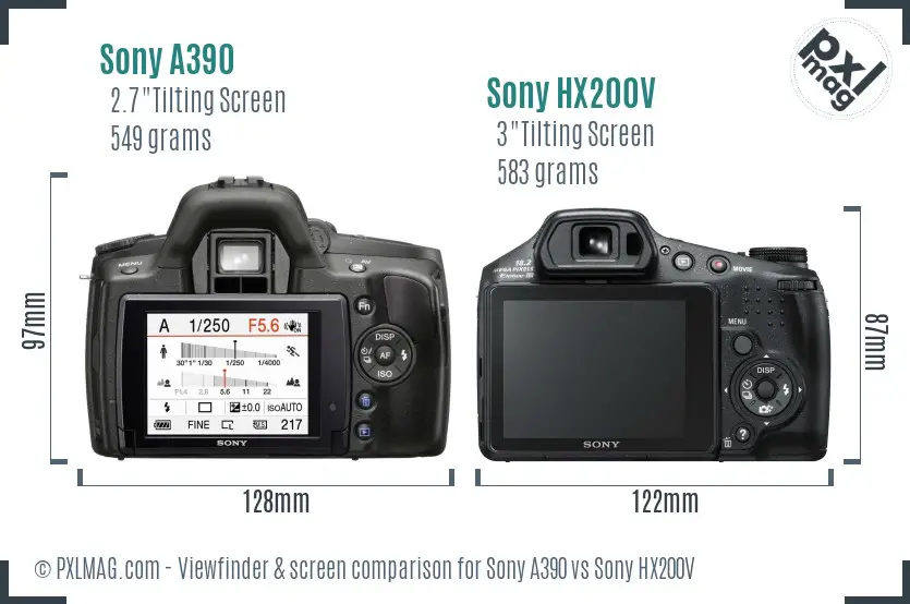 Sony A390 vs Sony HX200V Screen and Viewfinder comparison