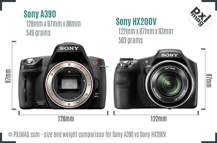 Sony A390 vs Sony HX200V size comparison