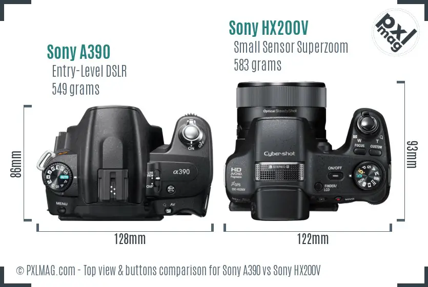 Sony A390 vs Sony HX200V top view buttons comparison