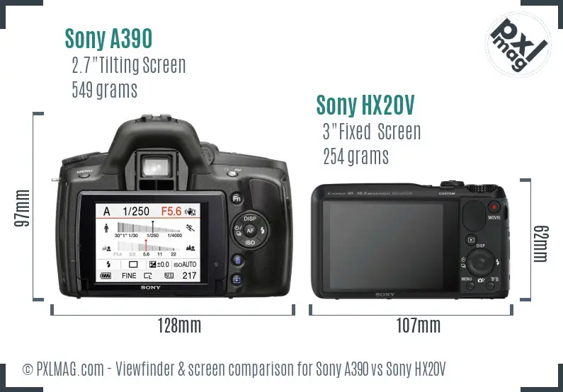 Sony A390 vs Sony HX20V Screen and Viewfinder comparison
