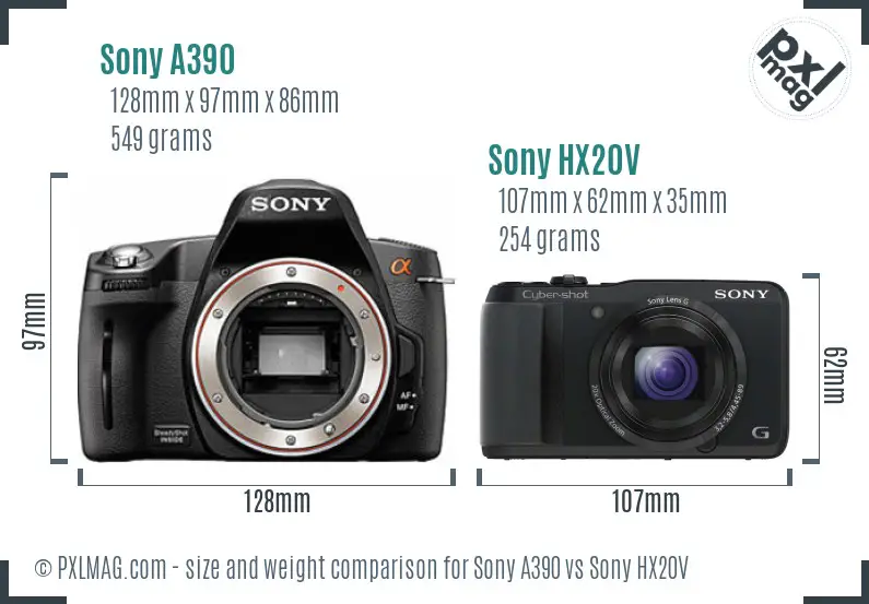 Sony A390 vs Sony HX20V size comparison