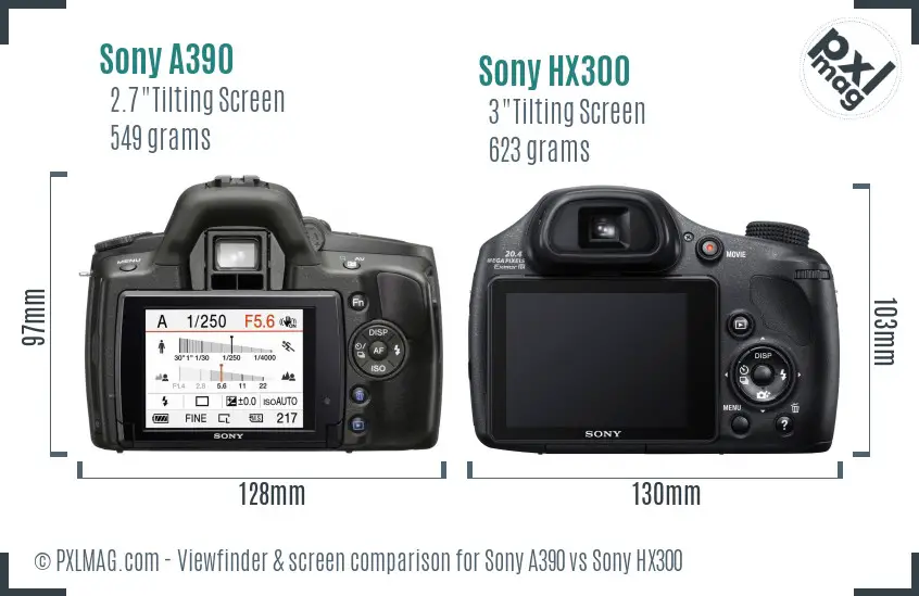 Sony A390 vs Sony HX300 Screen and Viewfinder comparison