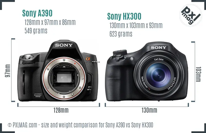 Sony A390 vs Sony HX300 size comparison