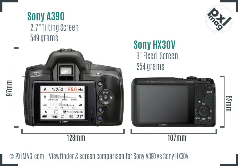 Sony A390 vs Sony HX30V Screen and Viewfinder comparison