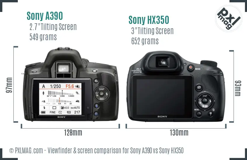 Sony A390 vs Sony HX350 Screen and Viewfinder comparison