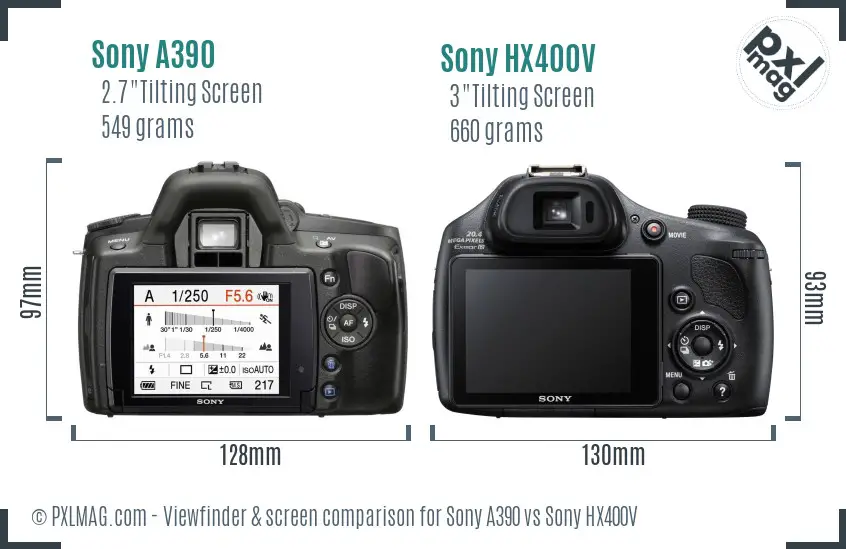 Sony A390 vs Sony HX400V Screen and Viewfinder comparison