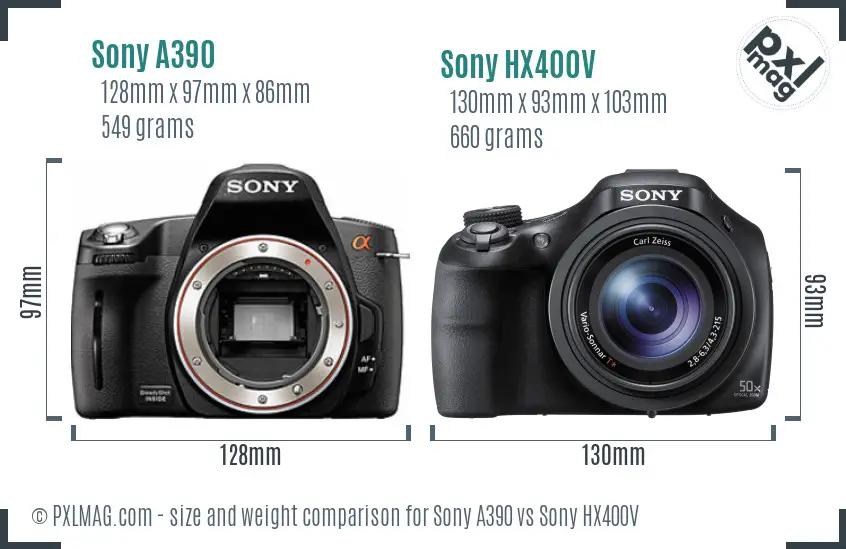 Sony A390 vs Sony HX400V size comparison