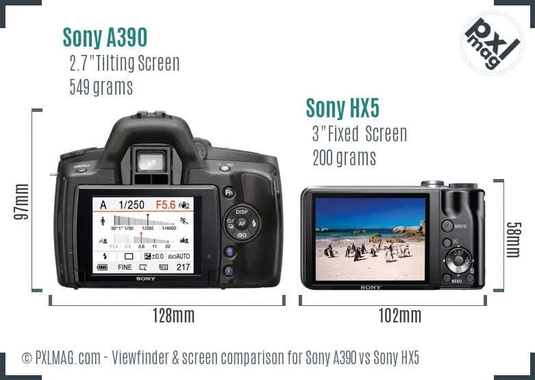 Sony A390 vs Sony HX5 Screen and Viewfinder comparison