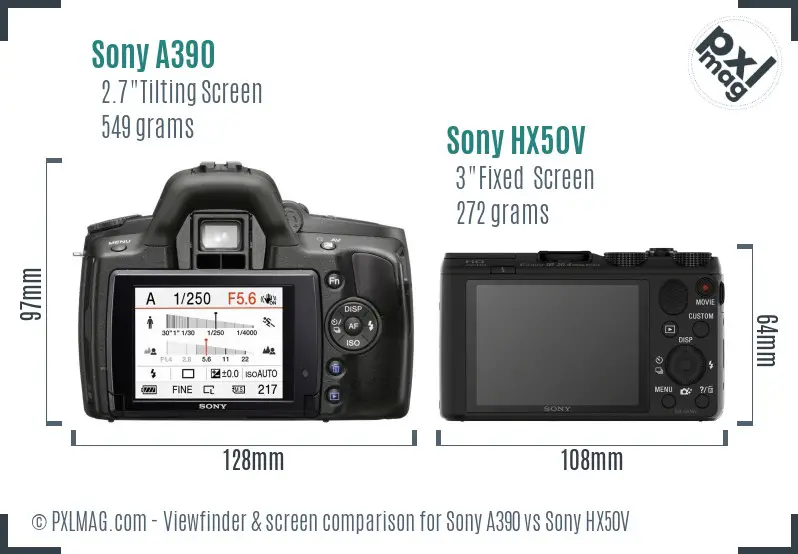 Sony A390 vs Sony HX50V Screen and Viewfinder comparison