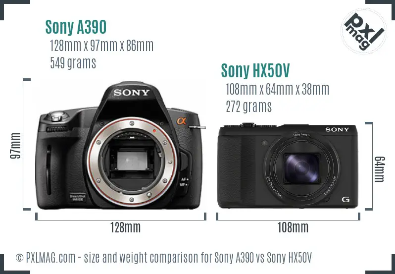 Sony A390 vs Sony HX50V size comparison