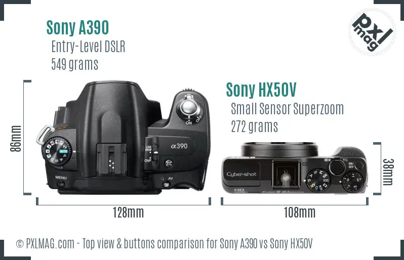 Sony A390 vs Sony HX50V top view buttons comparison