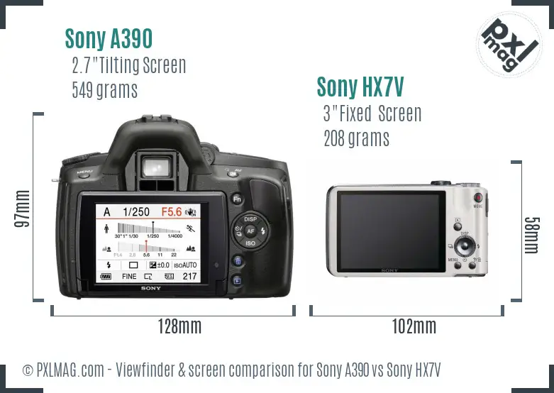 Sony A390 vs Sony HX7V Screen and Viewfinder comparison