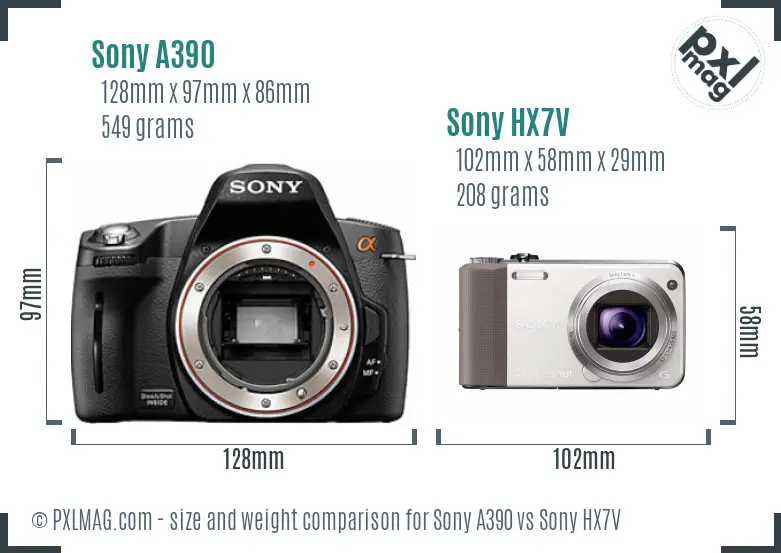 Sony A390 vs Sony HX7V size comparison