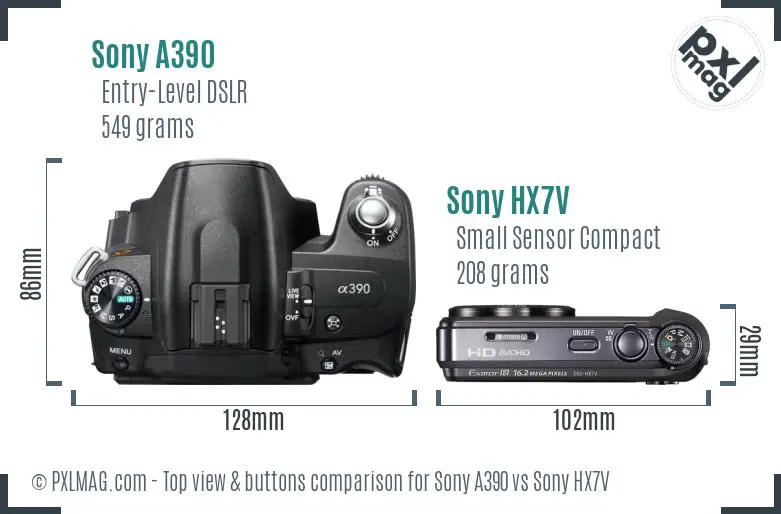 Sony A390 vs Sony HX7V top view buttons comparison