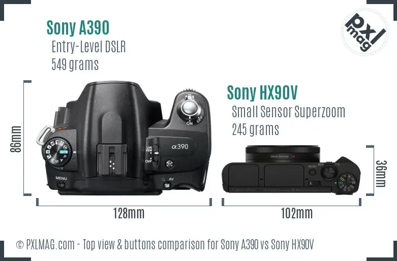 Sony A390 vs Sony HX90V top view buttons comparison