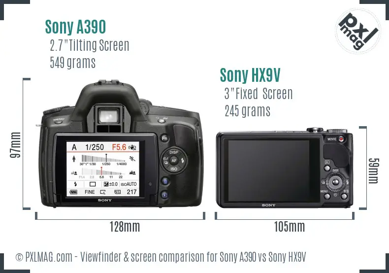 Sony A390 vs Sony HX9V Screen and Viewfinder comparison
