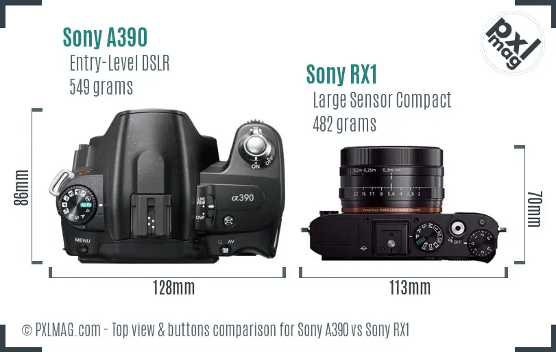 Sony A390 vs Sony RX1 top view buttons comparison