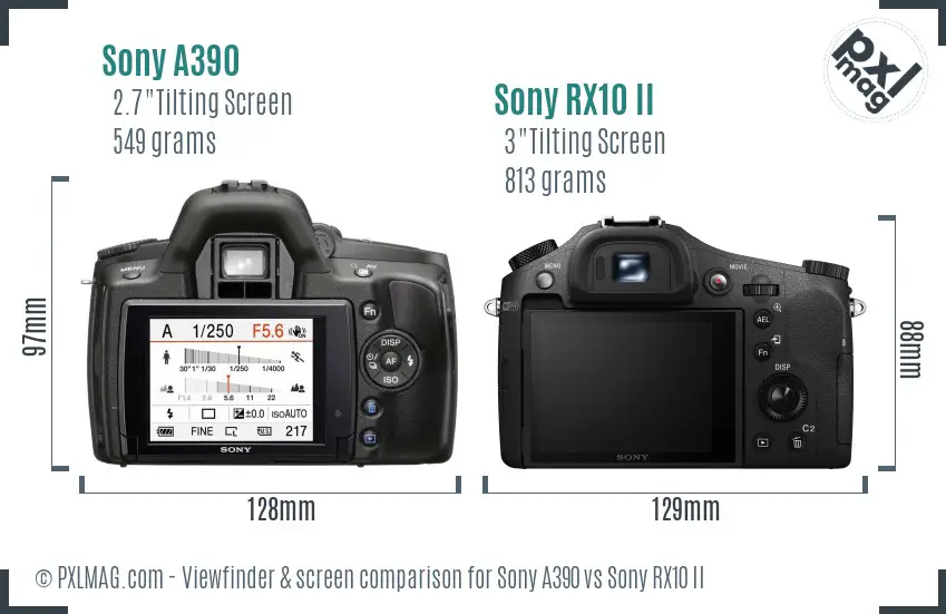 Sony A390 vs Sony RX10 II Screen and Viewfinder comparison