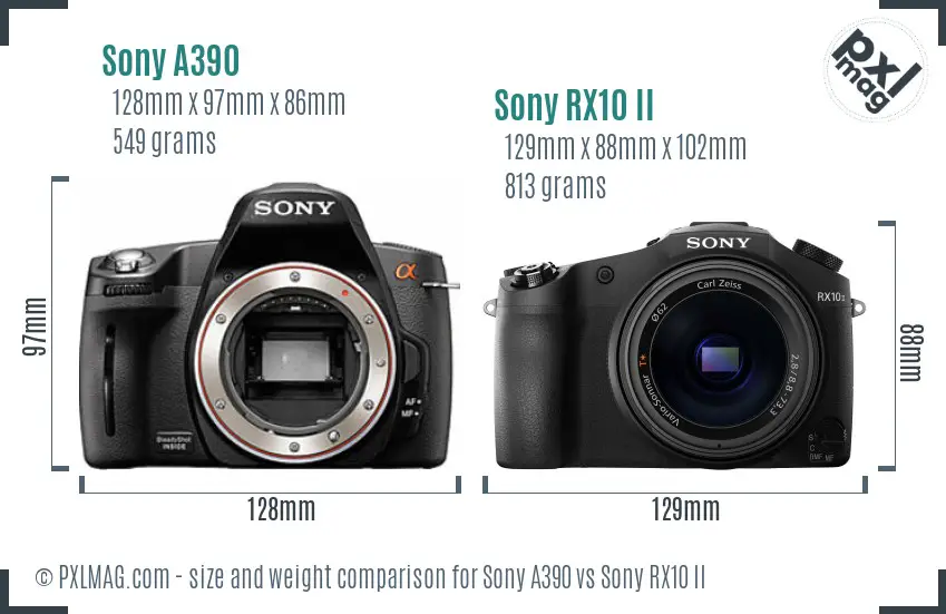 Sony A390 vs Sony RX10 II size comparison