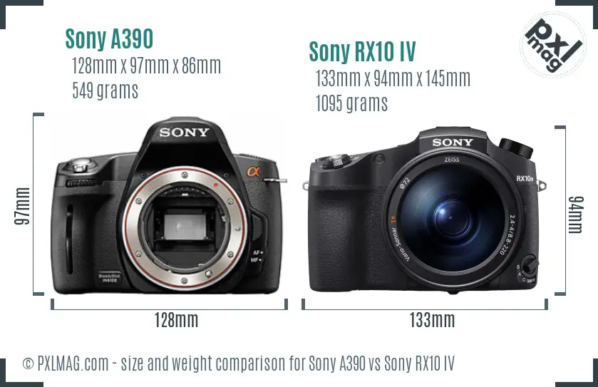 Sony A390 vs Sony RX10 IV size comparison