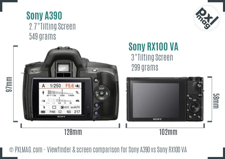 Sony A390 vs Sony RX100 VA Screen and Viewfinder comparison