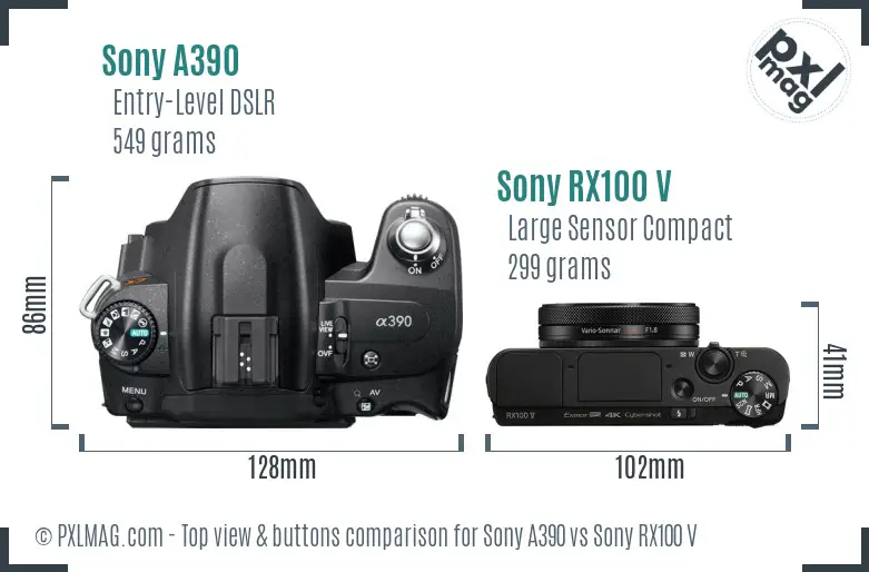 Sony A390 vs Sony RX100 V top view buttons comparison