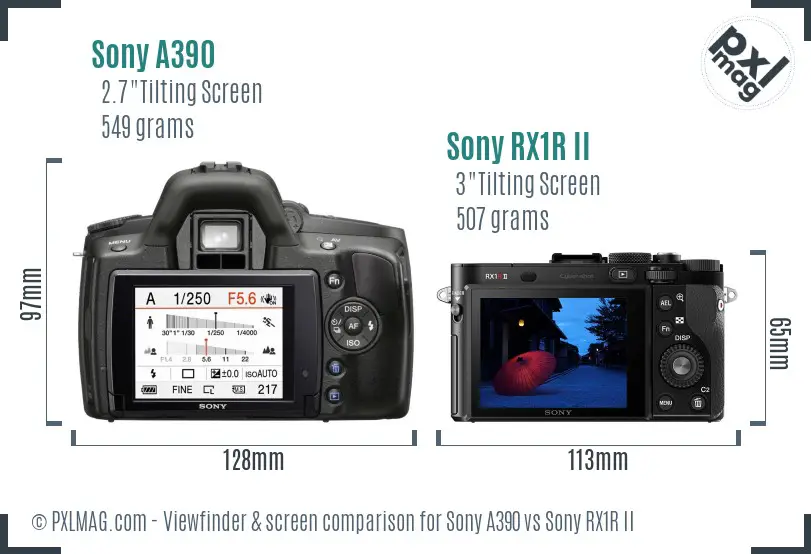 Sony A390 vs Sony RX1R II Screen and Viewfinder comparison