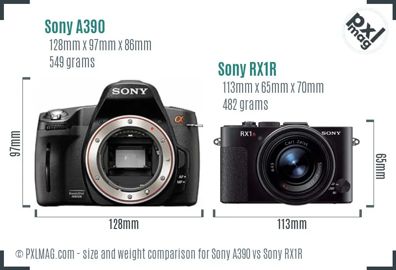 Sony A390 vs Sony RX1R size comparison
