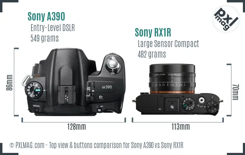 Sony A390 vs Sony RX1R top view buttons comparison