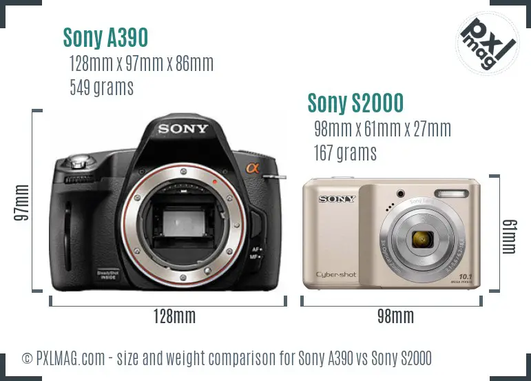 Sony A390 vs Sony S2000 size comparison