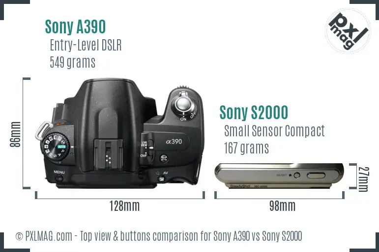 Sony A390 vs Sony S2000 top view buttons comparison