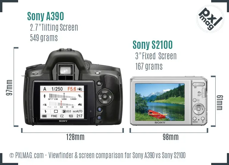 Sony A390 vs Sony S2100 Screen and Viewfinder comparison