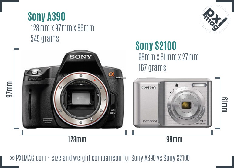 Sony A390 vs Sony S2100 size comparison