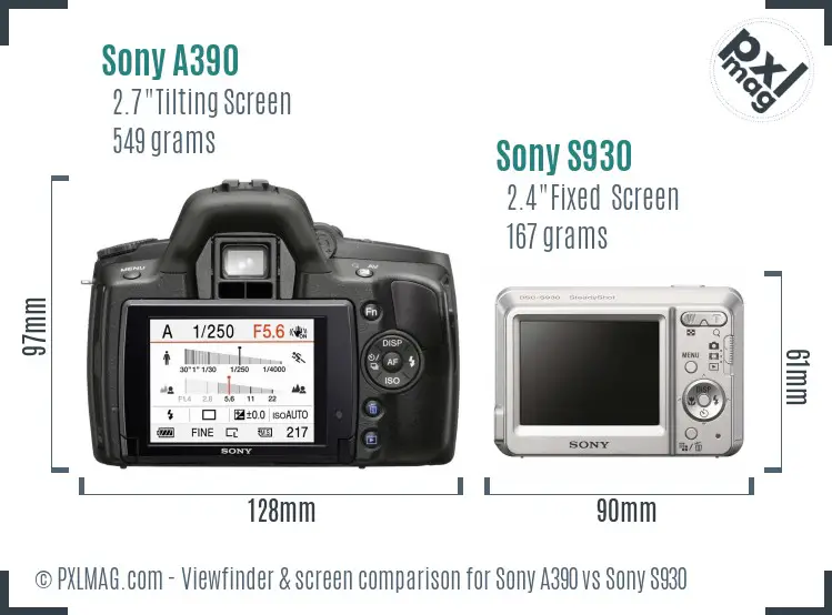 Sony A390 vs Sony S930 Screen and Viewfinder comparison