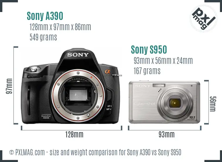 Sony A390 vs Sony S950 size comparison