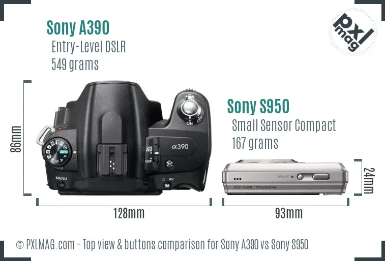 Sony A390 vs Sony S950 top view buttons comparison