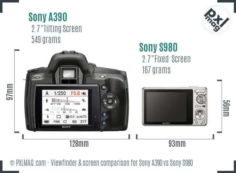Sony A390 vs Sony S980 Screen and Viewfinder comparison