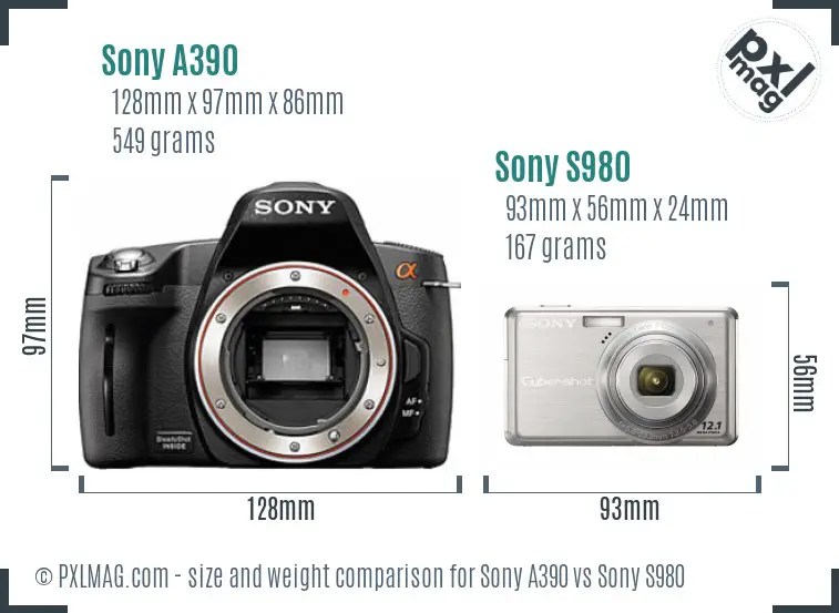 Sony A390 vs Sony S980 size comparison