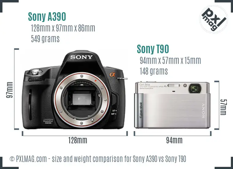Sony A390 vs Sony T90 size comparison