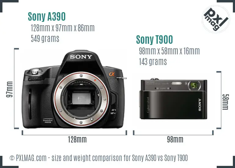 Sony A390 vs Sony T900 size comparison